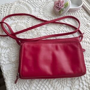 Vintage Red Leather Wallet Crossbody | New York | Y2K